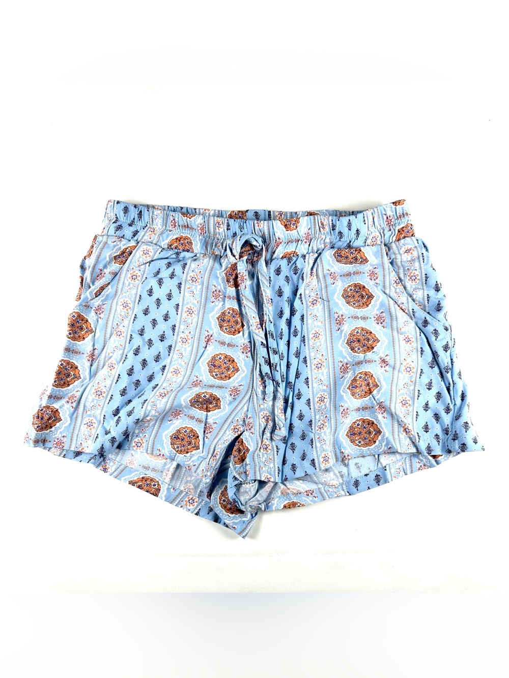 BeBop Shorts Women's XSmall  Pull-On Blue Bohemian Paisley Boho Coastal Chic